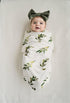 Little Jump stretchy baby Swaddle Blanket and Hat Bow Set, Olive Branches Jersey Cotton Receiving Blanket, newborn hospital outfit for Boys (Green...