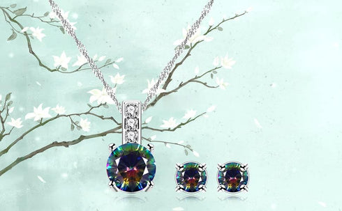 Uloveido 10mm Simulated Mystic Topaz Rainbow Heart Cubic Zirconia Solitaire Pendant Necklace Platinum Plated Y891...