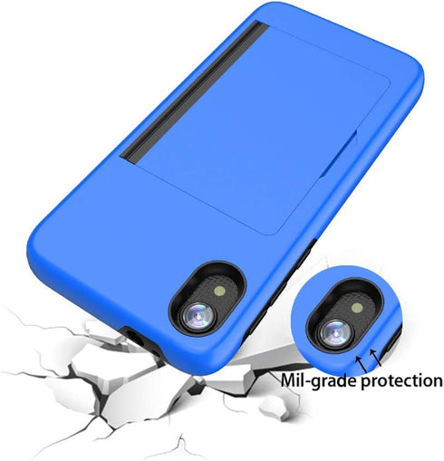 iPhone xr Case with Card Holder,Shockproof Armor Silicone Credit Card Slot Protective Wallet Cover Case for Apple iPhone XR - Blue...