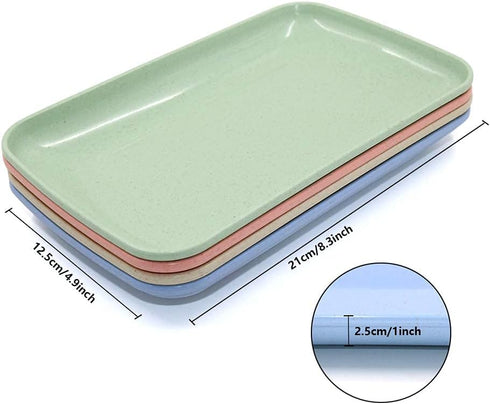 4 Colors Unbreakable Wheat Straw Plates, 8.3" x 4.9" Reusable Durable Lightweight Cake Plate, Small Toddle Dinner Plates for Fruits, Snack, Pasta,...