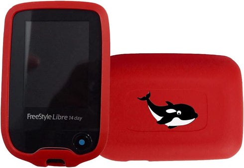 New! Premium Silicone Case with Cartoon Animal Patterns for Continuous Glucose Monitor-Freestyle Libre/Freestyle Libre 2 (Whale/red)...