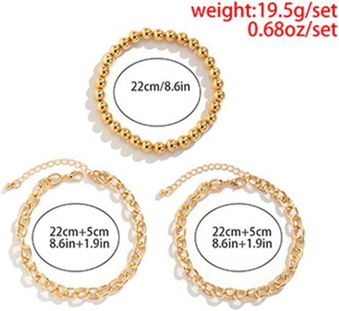 Dainty Layered Chain Anklets Gold Beaded Anklets Boho Beach Anklet Foot Accessories for Women and Girls?3PCS?...