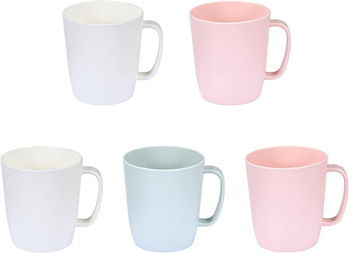 Coffee Mugs Set of 5, 10 Ounce Unbreakable Plastic Cups With Handle, 3 Basic Colors, Dishwasher Safe...