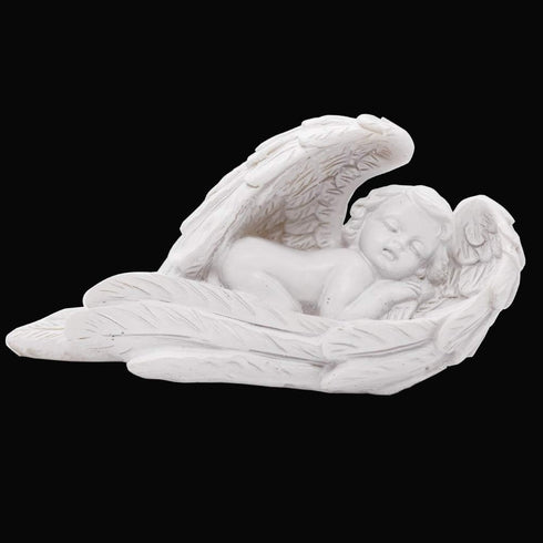 Sleeping Baby Angel Statue Cherub in Wings Feathers Statue Figurine Indoor Outdoor Guardian Home Garden Angel Sculpture Statuette Shelf Sitter Ang...
