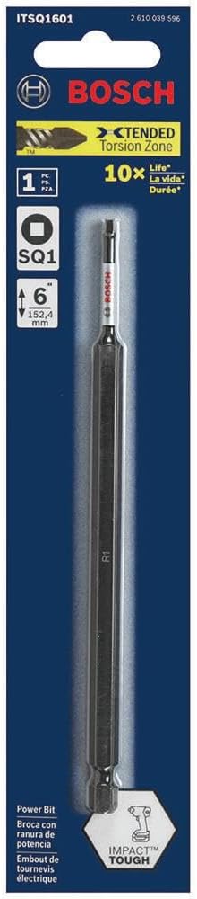 BOSCH ITSQ16B 10-Pack 6 In. Square #1 Impact Tough Screwdriving Power Bits...