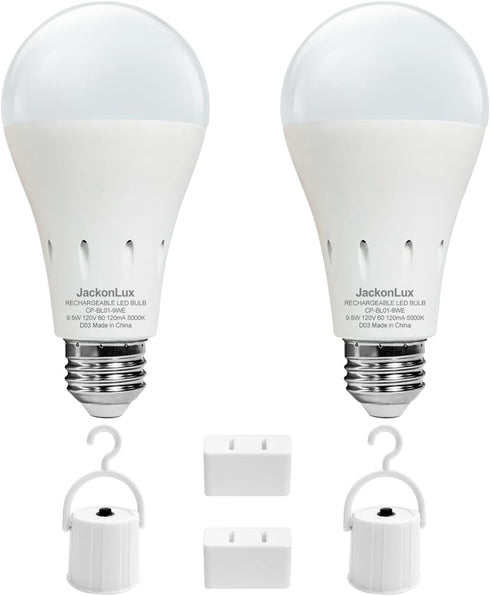 JackonLux Rechargeable Emergency LED Bulb Multi-Function Battery Backup Light for Power Outage Camping Outdoor Activity Hurricane 9W 800LM 60W Equ...