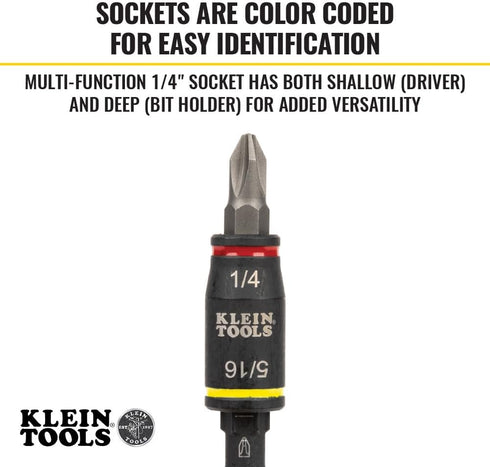 Klein Tools 32766 Impact Driver, 3-in-1 SAE Impact Socket and Bit Holder, Flip Socket with 1/4-Inch and 5/16-Inch Hex Drivers, 3-Inch Length...