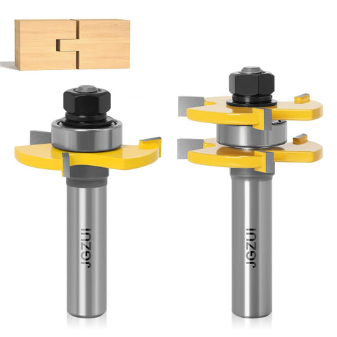 1/2 Inch Shank Tongue and Groove Set of 2 Pieces Router Bit 3 Teeth Adjustable T Shape Wood Milling Cutter?Tongue and Groove groove joints Router ...