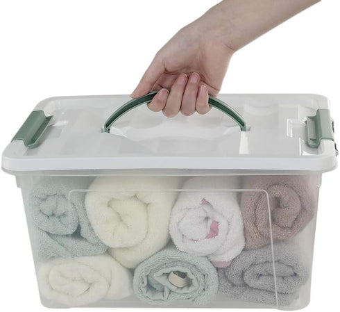 Saedy 14 Quart Latching Box, Great Funtionality Plastic Storage Bin with Lid, Clear Transparent Box with Handles...