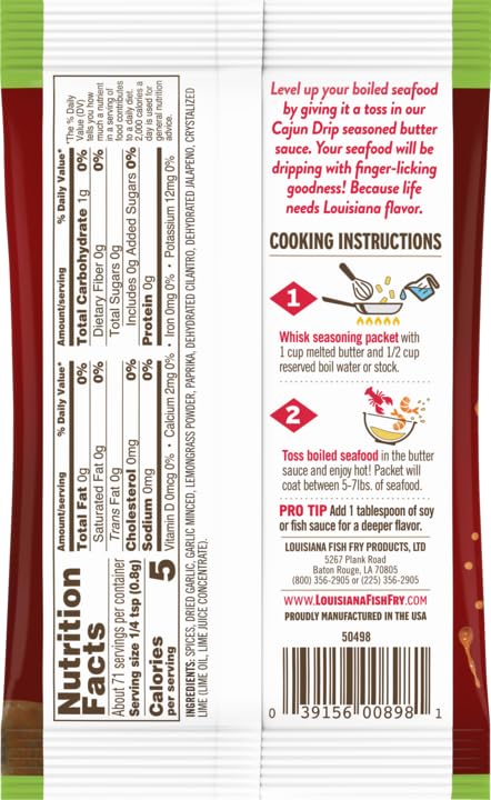 Louisiana Fish Fry Cajun Drip 2oz Bag - Seafood Seasoned Butter Sauce - Elevate your boiled seafood game with Louisiana Fish Fry Cajun Drip (Cajun...