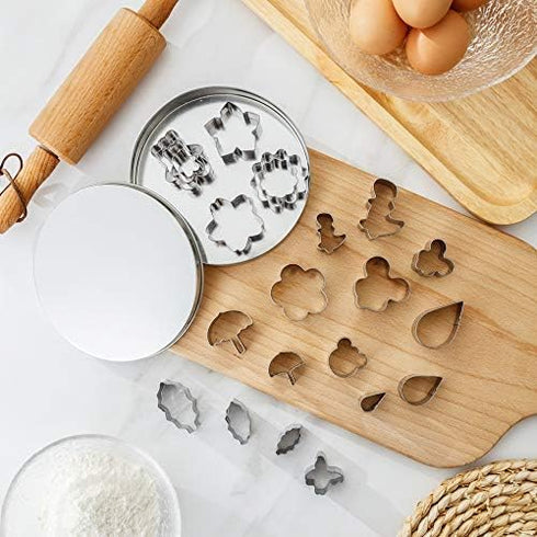 Tiny Mini Stainless Steel Cookie Cutters, 22-piece Cute Shapes Animal Flowers Bear Dinosaur for One-Bite Cookies, Fruits, Fondant Biscuit (22 pcs)...
