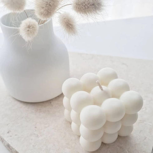 Bubble Candle Soy Wax Scented Cube Candle for Home Decor - Freesia and Bluebell Fragrance (White Blue)...
