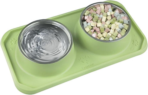 Cat Bowls for Food and Water, Upgrade Cat Food Bowls for Indoor Cats, Premium Removable Stainless Steel Double Bowls with Silicone Anti-Slip Pads,...