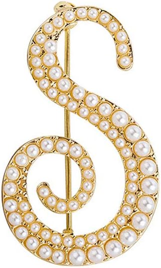 Gold Simulated Pearl Initial Letter Alphabet Brooches Pin Women Gifts Jewelry...