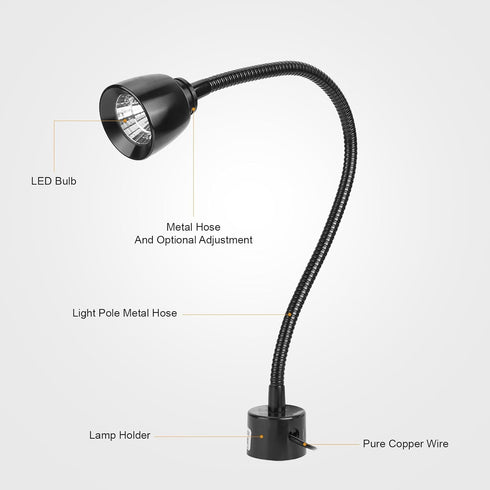 Metal LED Working Light, Flexible Gooseneck Lamp Adsorbable Magnetic Base Hine Tool Lamps for CNC Punching Hine, Milling, Drill Press, Industrial ...