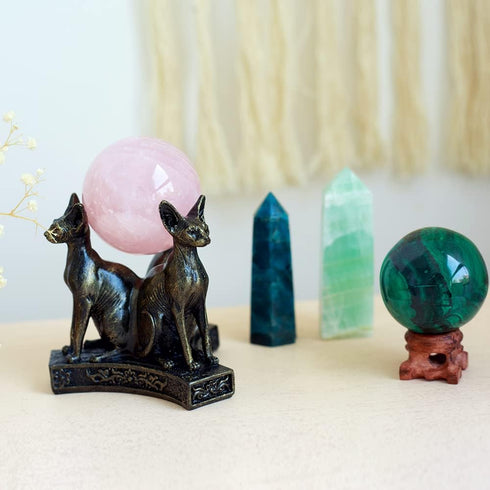 Kino Triple Sphinx Cats Crystal Sphere Ball Stand Display Base Holder Resin Figurines Statue Home Decoration for 60-70mm Sphere (Sphinx cat)...