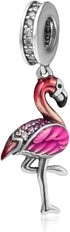 Eternalll Original 925 sterling silver Beads Pink Flamingo Bird Enamel CZ Stone Dangle Lucky Animal Charm Birthday Christmas Charm for Women Origi...