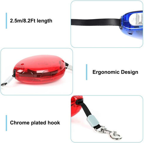 2PCS Retractable Dog Leashes, Portable Pet Walking Leashes 360° Dog Training Leads with Tape & Hook for Small Pet Dog Cat Rabbit (2.5m/8.2Ft)...