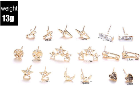Asooll 9Pairs Star Heart Moon Multiple Stud Earrings set Fashion Stud Earring Set for Women...