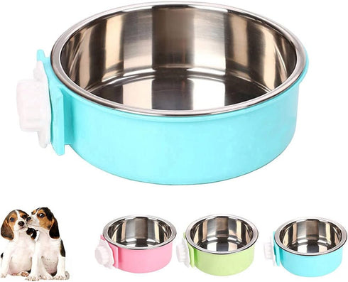 Love Dream Crate Dog Cat Bowls, Removable Stainless Steel Hanging Pet Cage Bowls for Kennel, Water Food Feeder Bowls Cage Coop Cup for Cats, Dogs,...