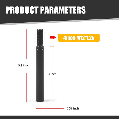 1 PC Car Gear Knob Extender, M12 x 1.25 4" High Strength Alloy Modified Shift Knob Extender, Threaded Mounting Decorative Replacement Accessory, C...