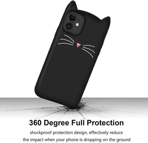 Cute iPhone 11 Case, Funny Animals Black Whisker Cat Ears Kitty 3D Cartoon Soft Silicone Shockproof Cases Cover Skin for Girls Kids Women...