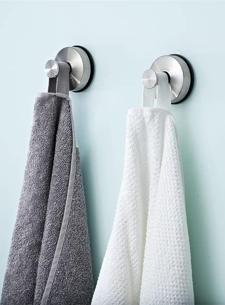 JOMOLA Suction Cup Hooks Suction Shower Hook Bathroom Towel Hanger for Shower Storage Kitchen Utensil Stainless Steel, Brushed Finish, 2PCS...
