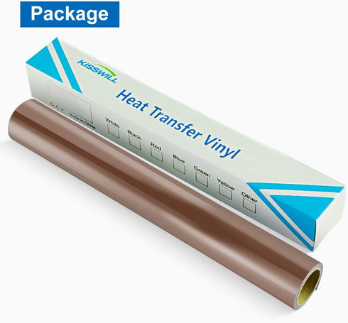 KISSWILL Brown HTV Heat Transfer Vinyl, 12" X 6 Feet PU Brown Vinyl Heat Transfer Rolls for T-Shirts, Compatible with Silhouette Cameo or Other Br...