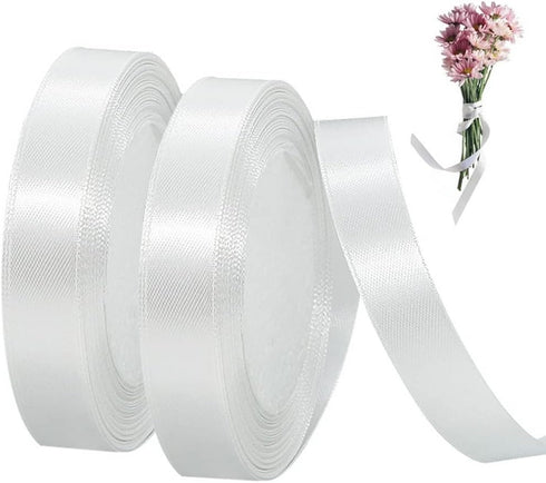 2Rolls/50Yards 1 Inch White Satin Ribbon Gift Wrapping Ribbons for Wedding Party Decorations White Bows Making Bridal Flower Bouquet Wrapping...