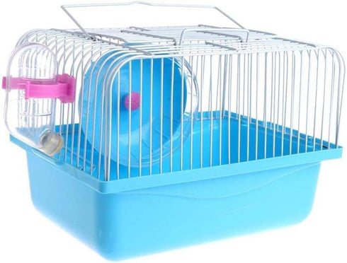 Pet Hamster Cage with Running Wheel Water Bottle Food Basin Portable Carrier House Mice Home Habitat for Going Out, Traveling (Blue)...