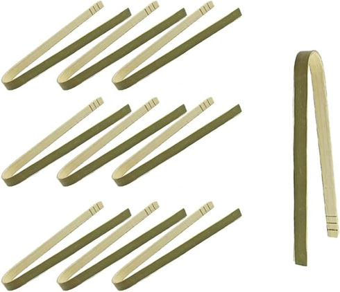 10pcs 3.9inch(10cm) Wooden Tongs Disposable Cooking Utensils Mini Bamboo Tongs Natural Toast Tongs for Cooking...