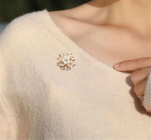 Pearl Flower Brooch Pin Shining Round Flower Brooches Crystal Brooch Pin For Women Brooch Pin Lapel Pin Accessories Fashion Wedding Bouquet Dress ...