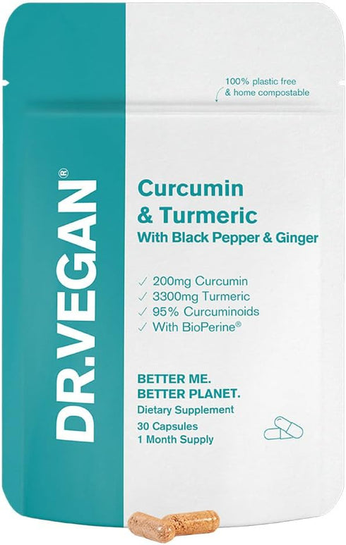 DR.VEGAN Organic Curcumin & Turmeric | High Strength, 30 Vegan-Friendly Capsules | Curcumin (200mg) & Turmeric (3300mg) with Ginger & Black Pepper...