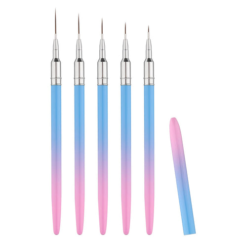 5Pcs Nail Art Liner Brushes, 7/9/11/15/20mm Fine Nail Painting Brushes, Pink to Blue Gradient Nail Art Design Brushes Kit with Metal Handle Nylon ...