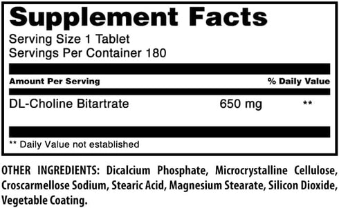 Amazing Formulas Choline Bitartrate Supplement | 650 Mg | 180 Tablets | Non-GMO | Gluten-Free | Made in USA...