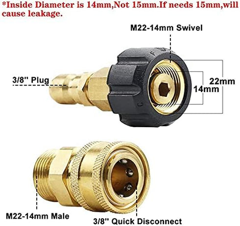 Pressure Washer Quick Connect Kit, Metric M22 14mm Swivel to 3/8'' Quick Connect, With 10 Washers for Home,Garden, Vehicles Cleaning Quick Connect...