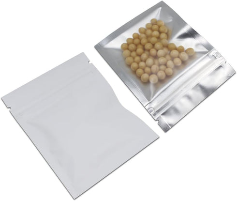 FERENLI 100 Pcs Mylar Food Storage Bag Zipper Lock Matte Aluminum Foil Airtight Bag with Front Window Plastic Packaging Pouch for Zip Flat Heat Se...
