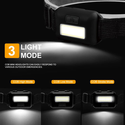 8 Pack Led Headlamp for Adults and Kids, 1.1oz/31g COB Flood Light Ultra Bright Head Lamp with 3 Modes 24 AAA Batteries, Waterproof Work Flashligh...