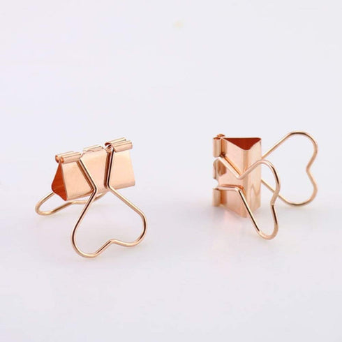 Rose Gold Metal Binder Clips with Heart Shaped Handle 0.74"/19mm foldback Clips in Acrylic Crystal Box Invoice Bill Clip Decorative Paper Clips No...
