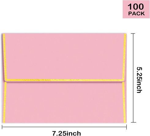 YINUOYOUJIA 46 Packs of 5x7 Envelopes Square Flap with Gold Trim, Pink A7 Luxury Envelopes for Invitation Self Seal, Ideal for RSVP, Cards, Weddin...