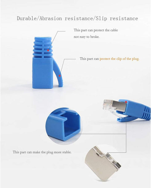 50 Pcs Cat7 Cat7A Cat8 Strain Relief Boot, RJ45 Plug Connector Cover Modular Network Plug Connector Cap Cable Connector Boots, Blue...