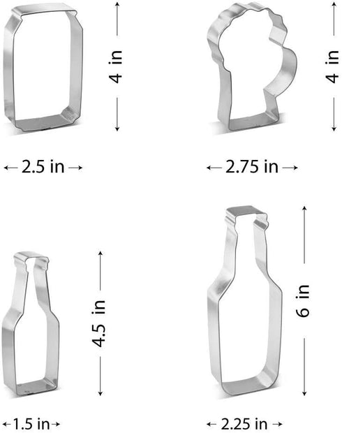 Bottle and Mug Cookie Cutter 4 Pc Set HS0465 with Sugar Cookie Recipe Card. Foose Brand USA...