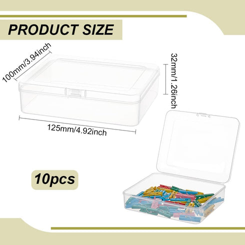 BENECREAT 10 Packs PP Plastic Bead Container Box, 4.9x3.9x1.2inch Rectangle Storage Organizer Box, Dustproof Case with Hinged Lid for Cards, Beads...