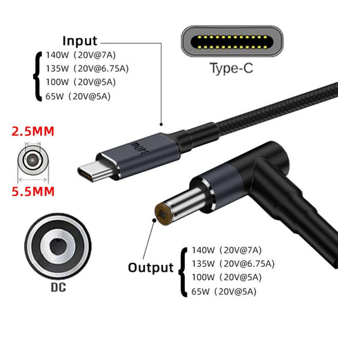 chenyang USB C to DC 5.5x2.5mm 20V Power 65W 100W 135W 140W PD Charge Cable for Laptop...