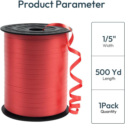Premium Red Curling Ribbon, 1/5" Wide x 500 Yards Christmas Curling Ribbons for Gift Wrapping, Party Decoration, Balloon String, Ribbons for Flori...