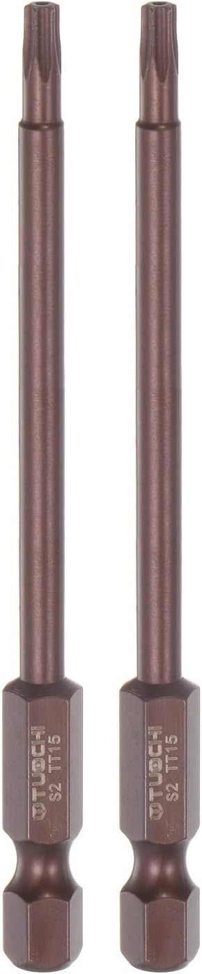 2pcs T15 Torx Bit 1/4" Hex Shank 4" Length Magnetic Security Star Screwdriver Power Tool, Red...