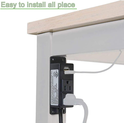 Power Strip with USB Ports, Wall Mounted Power Strip Flat Plug, 2AC Outlet 2 USB, 6.56 Feet Extension Cord for Desktop Desk Conference Table Cabin...