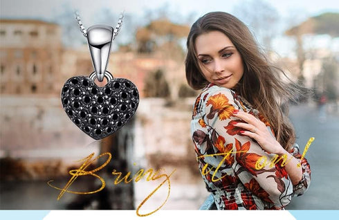 JewelryPalace Love Heart Cut Genuine Black Spinel Pendant Necklace for Women, 14k White Gold Plated 925 Sterling Silver Necklace for Her, Natural ...