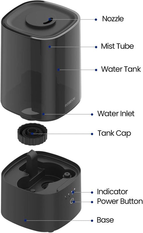 Humidifiers for Bedroom, Cool Mist Humidifier for Home Plant and Baby Nursery, Quiet Ultrasonic Humidifier with 360° Nozzle, Auto Shut-Off, Filter...