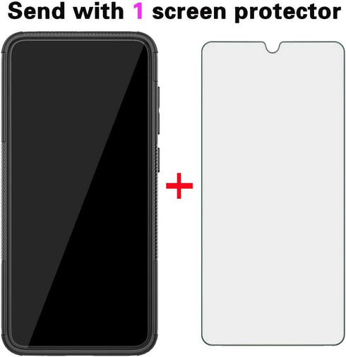Phone Case for Samsung Galaxy A70 with Tempered Glass Screen Protector Cover and Stand Hard Rugged Hybrid Heavy Duty Protective Cell Accessories G...